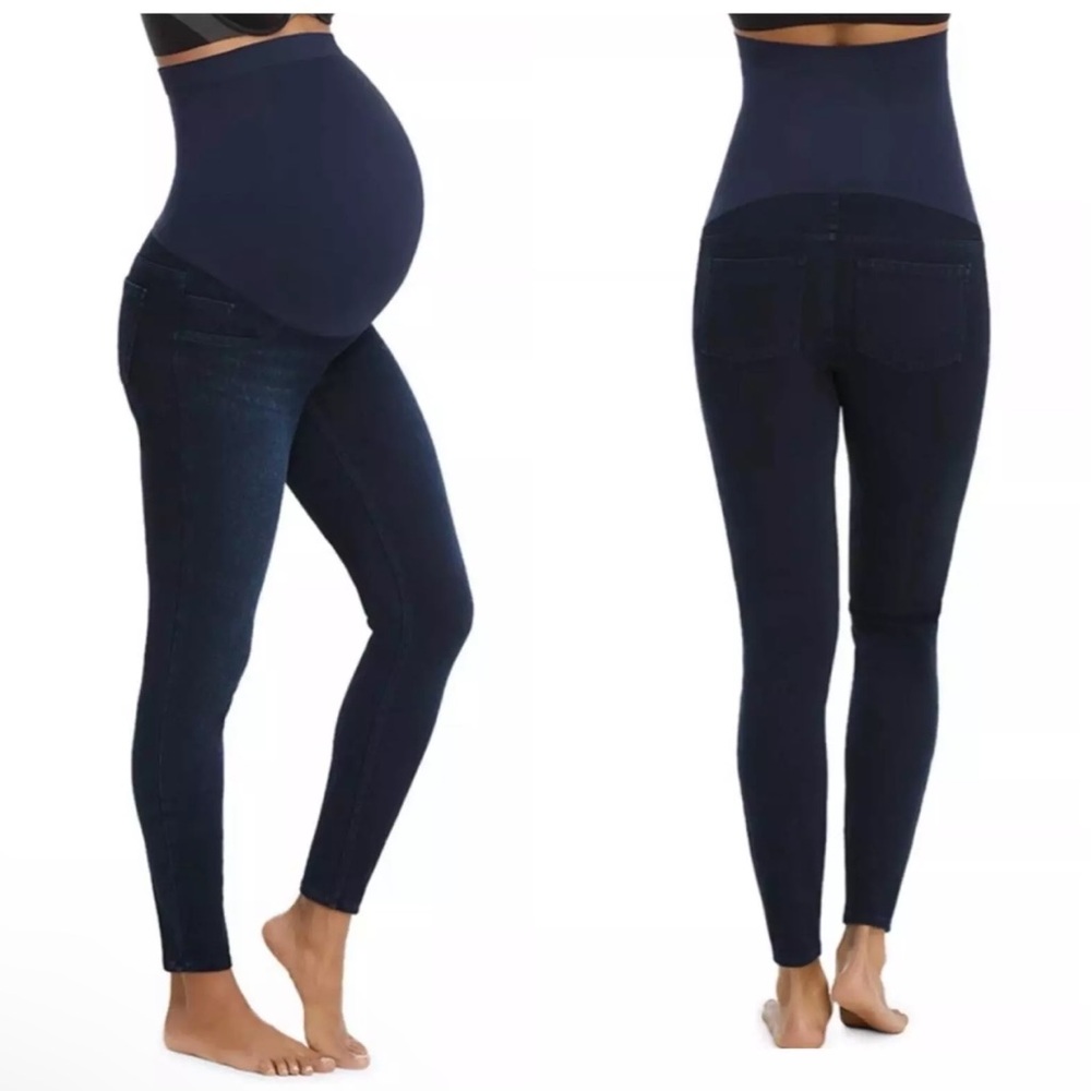 Spanx Women's Mama Maternity Ankle Jeanish XL 20154R Twilight Rinse&Black Bundle